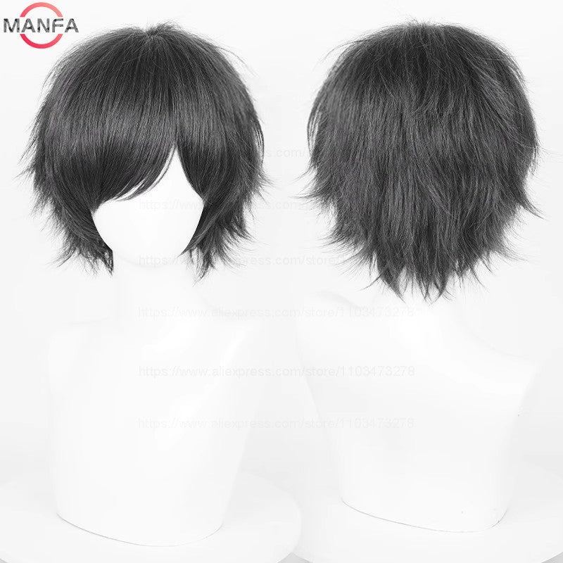 Anime 30cm Curta Reta Peruca Cosplay Preto Branco Verde Marrom Roxo Azul Cinza Vermelho Dourado Homens Mulheres Cabelo Sintético Resistente ao Calor