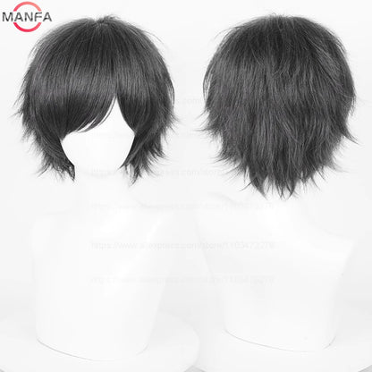 Anime 30cm Curta Reta Peruca Cosplay Preto Branco Verde Marrom Roxo Azul Cinza Vermelho Dourado Homens Mulheres Cabelo Sintético Resistente ao Calor