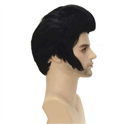 Elvis Presley Wig Glasses Mens Rock Singers Aron Presley Cosplay Wig Party Presley Black Synthetic Hair Wigs