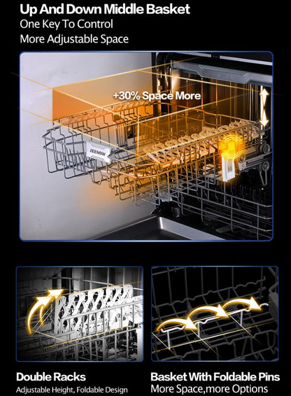 Stainless Steel Dishwasher, 8 Program Freestanding Dish Washing Machine, 598x600x845mm Premium Electric Kitchen Appliance
