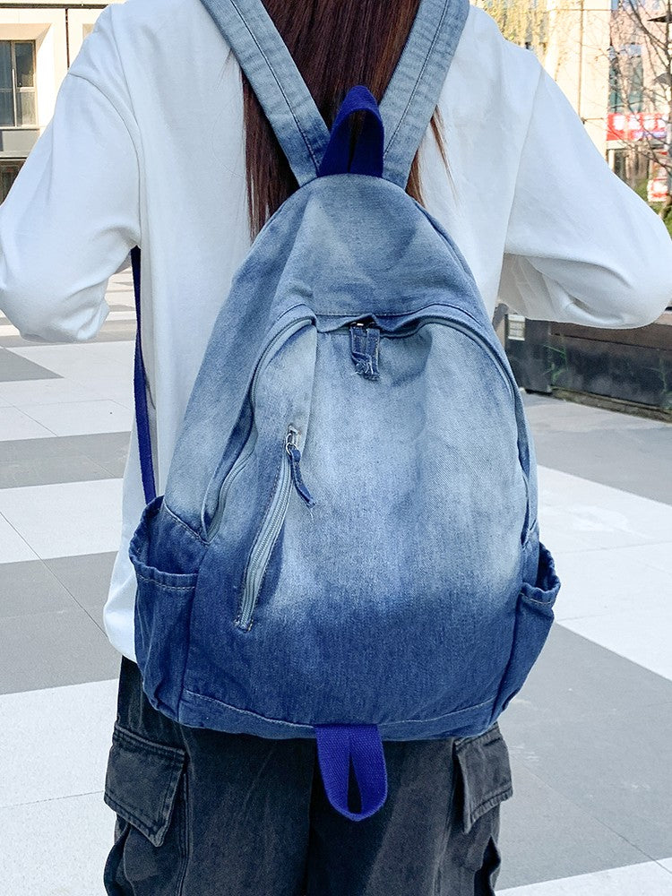 Men's and Women's Backpacks, Student Schoolbags, Large-Capacity Washed Denim Bags
