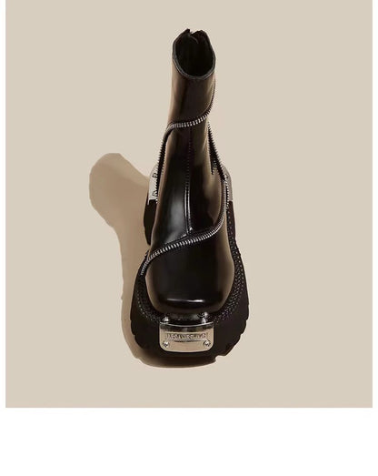 High Quality Black Shoes for Women Platform Boots Street Round Toe Ladies Shoes Non-slip Thick-soled Goth Boots Zapatos De Mujer