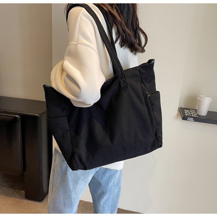 Fashion Versatile Shoulder Bag College Wind Commuting Corduroy Square BagUnisex Large Capacity Leisure Portable Crossbody Bag