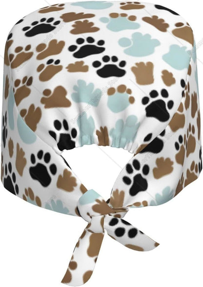 Dog Bones Paw Prints Premium Satin Lined Scrub Caps - Comfortable and Stylish Caps for Men and Women Black