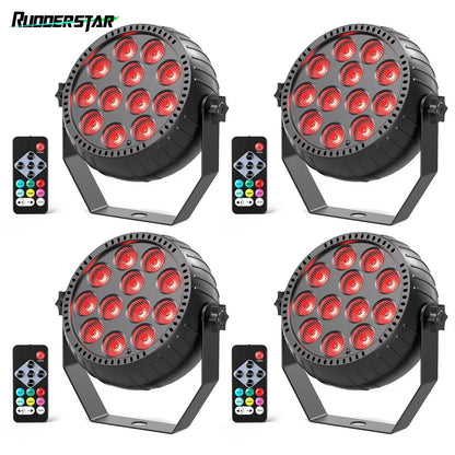 4PCS RGB Disco DJ Lights Wireless Rechargeable Par Lights 12LEDs Mini Stage Light for Party Bar Club Wedding Birthday Theater