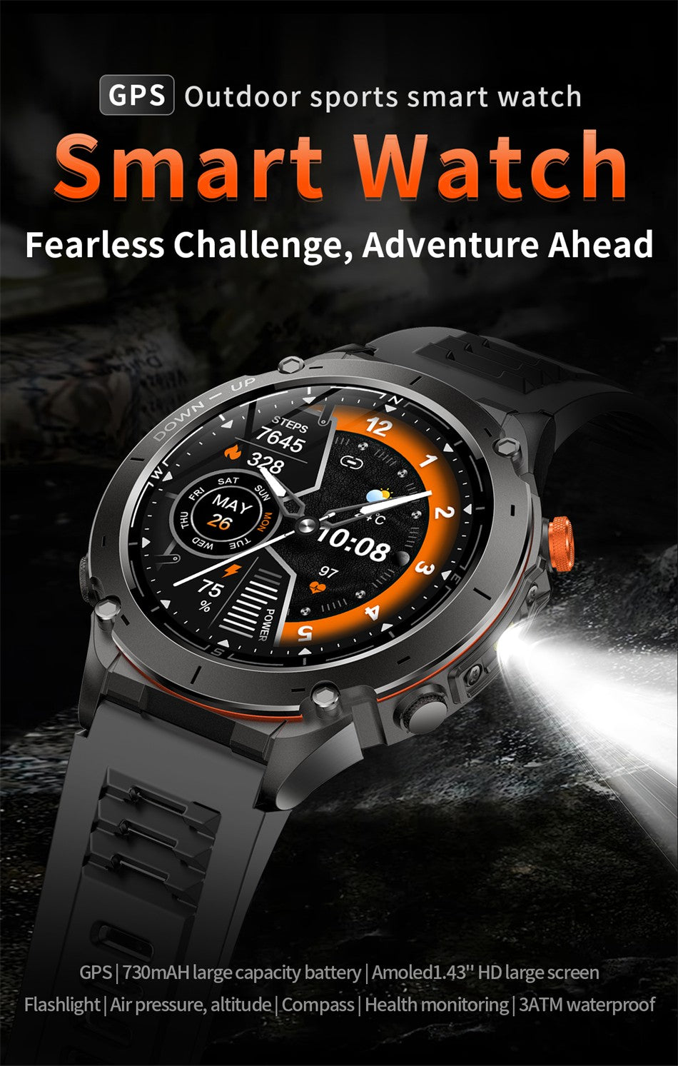 2025 NEW Dual-band GPS Outdoor Swim Sport Smart Watch Men Compass 730mAh Large Battery 10ATM Professional Waterproof Smart Watch