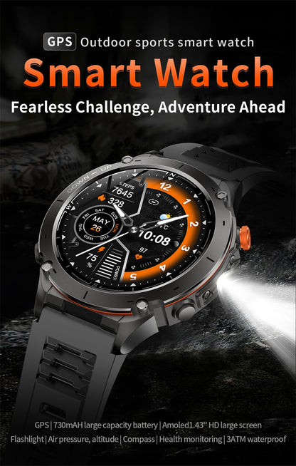 2025 NEW Dual-band GPS Outdoor Swim Sport Smart Watch Men Compass 730mAh Large Battery 10ATM Professional Waterproof Smart Watch