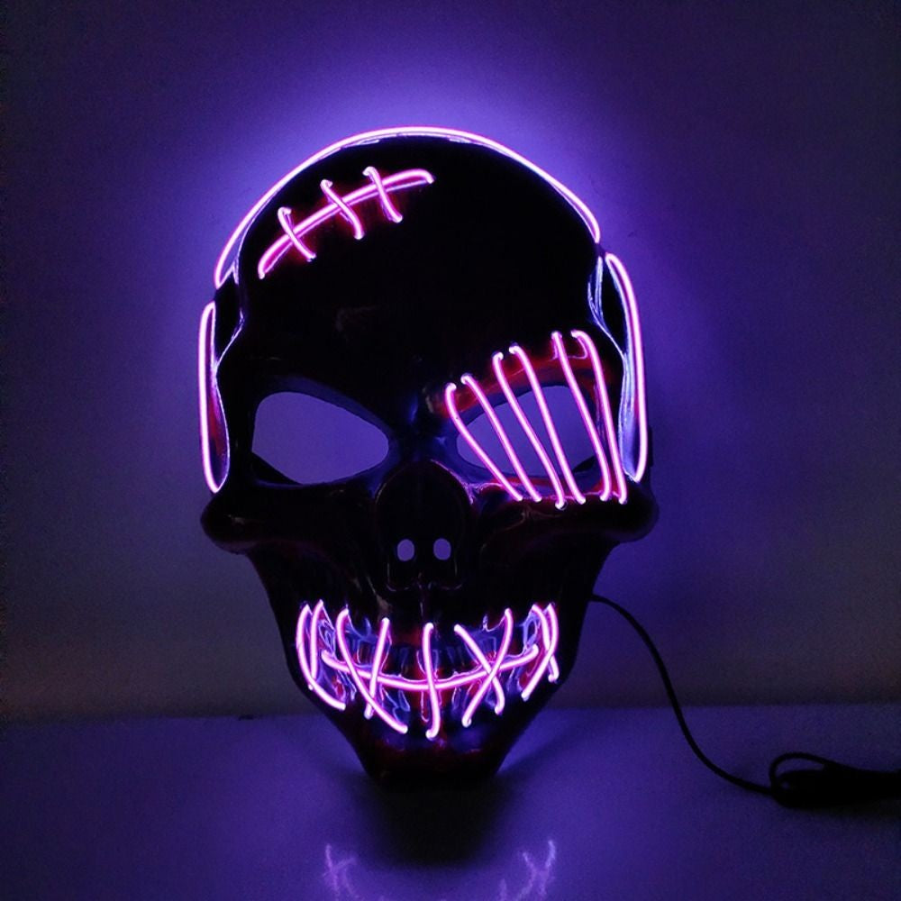 Gothic Halloween Skull Glowing Mask PP Cold Light Full Face Mask Headwear Eye Mask Costume Props Show