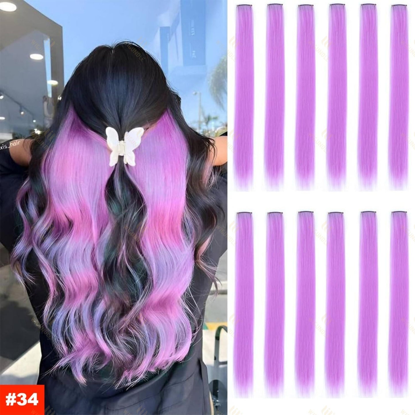Colored Highlight 22 Inch Synthetic Hair Extensions Rainbow Long Straight Hairpieces for Women Kids Girls Purple Pink Blue