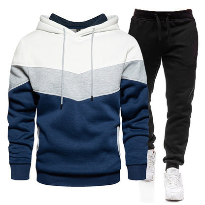 Autumn Winter Men's Color Block Hooded Sports Suit