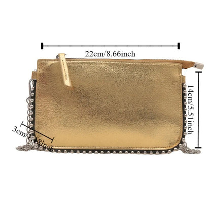 Street Pu Leather Underarm Tote Bag Rivet Korean Style Vintage Shoulder Bag Chain Strap Square Luxury Handbag Outdoor