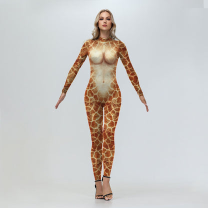 [You're My Secret] Adult Fox Leopard Print Animal Costume Halloween Purim Carnival Party Cosplay Costume Jumpsuit Zenti Bodysuit