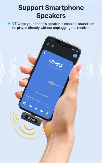 BOYA BY-V3 Microfone de Lapela Sem Fio com Cancelamento de Ruído Recarregável para iPhone Android Câmera Transmissão ao Vivo Vlogging