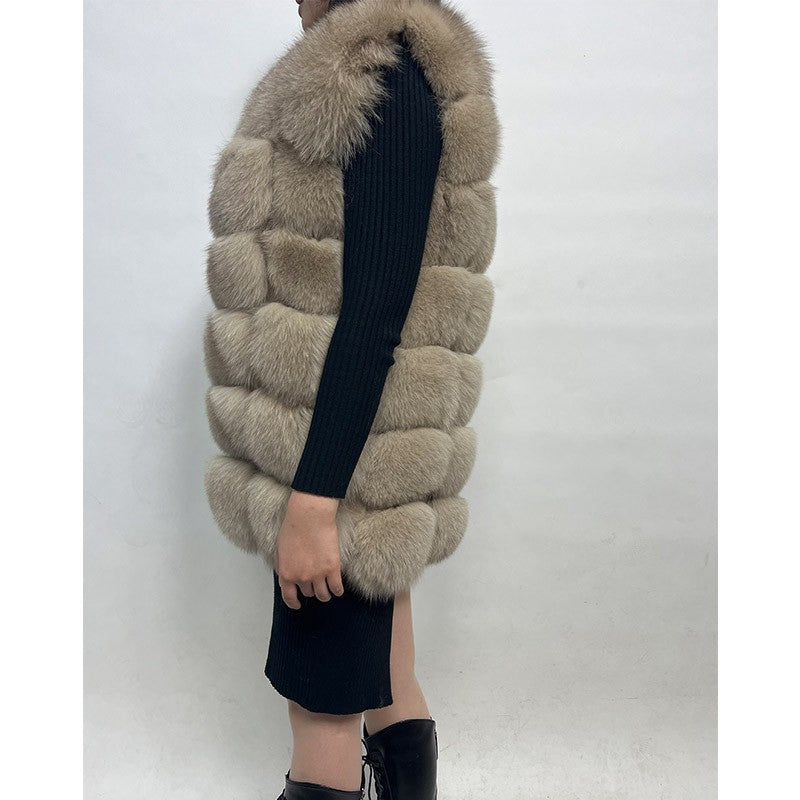 Maomaokong Natural Raccoon Real Fur Coat Ladies Waistcoat Fur Mid-length Winter Warm Real Fur Coat Luxury Women coat Top Vest