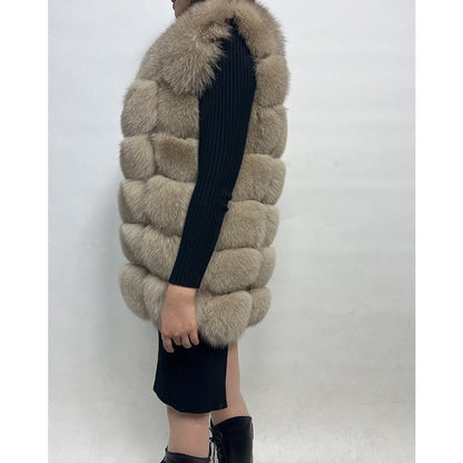 Maomaokong Natural Raccoon Real Fur Coat Ladies Waistcoat Fur Mid-length Winter Warm Real Fur Coat Luxury Women coat Top Vest