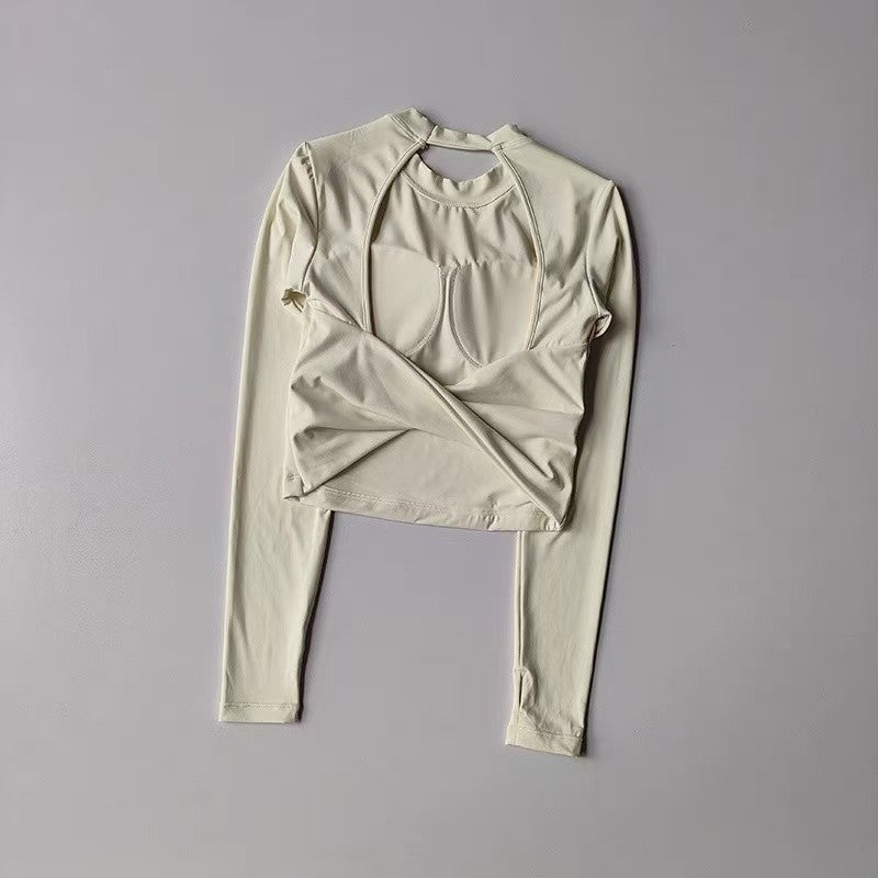 Yoga Long Sleeved Women's Fixed Chest Cushion Sexy Backless Short Sports T-shirt With Waist Cinching And Slimming Fitness Vest