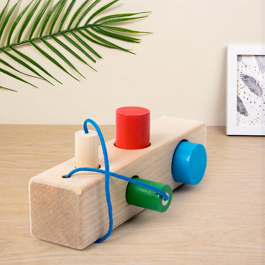 Conjunto de Colunas para Bebês e Crianças Pequenas, Blocos de Construção de Posicionamento, Cordas de Correspondência, Exercício para Bebês, Habilidade de Coordenação Olho-Mão, Brinquedos Educacionais de Madeira para Iluminação da Educação Infantil