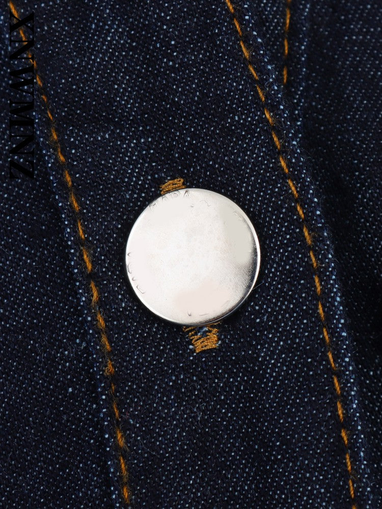 XNWMNZ 2025 Summer Woman's Casual Commuting Long Sleeve Denim Long Sleeve Top Simple Lady Blue Turn-down Collar Fashion Shirt