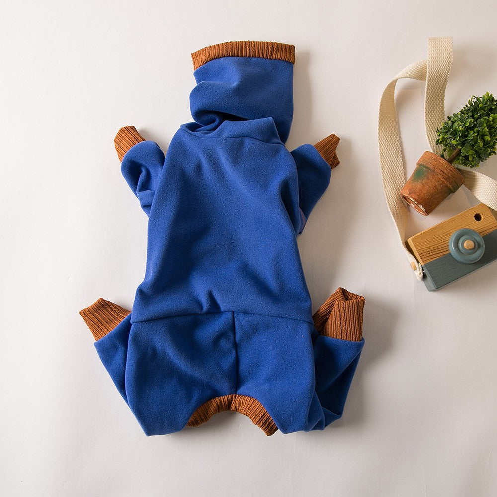 Roupas de cachorro, pelúcia, quente, gola alta, quatro patas, ligeiramente elásticas, estilo "Little Lingti", roupinhas "Huibit", base quente de quatro patas.