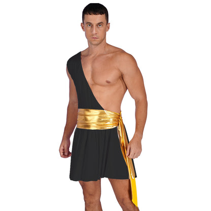 Mens Ancient Greek God Toga Gladiator Costume Roman Emperor One Shoulder Sleeveless Robe Halloween Medieval Warrior Dress Up