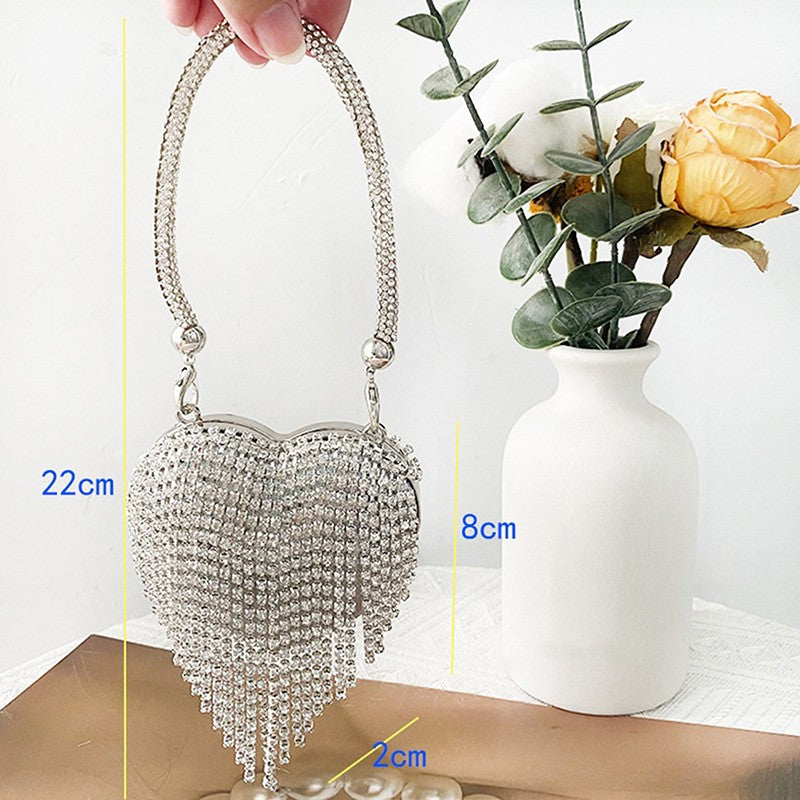 Luxury Small Bling Heart Shape Rhinestones Evening Clutch Purse Ladies Fashion Bag For Women Chain Shoulder Bag Party Gift