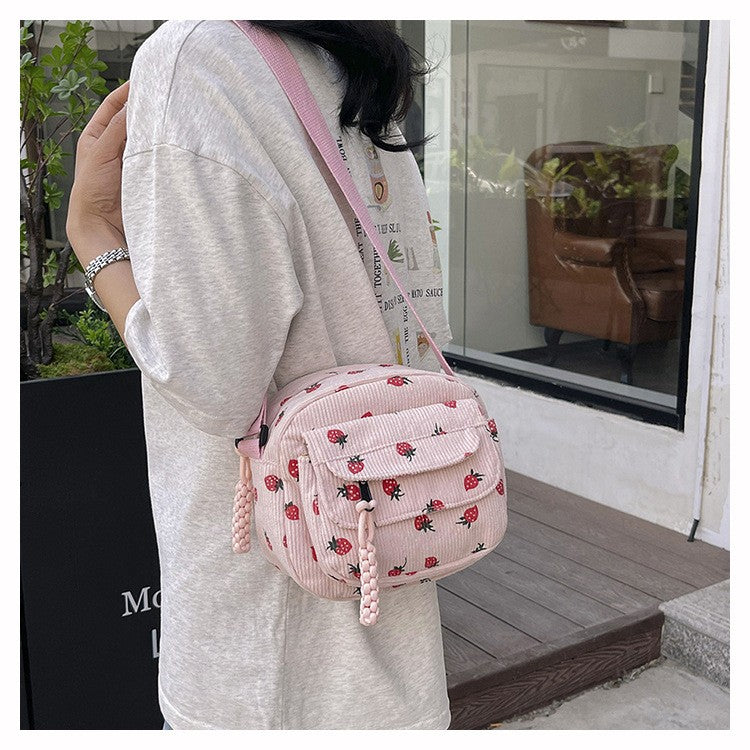 Cute Strawberry Shoulder Bag Casual Zipper Trendy Crossbody Bag Tote Handbag for Women Girls Travel Work Messenger Bag Handbags