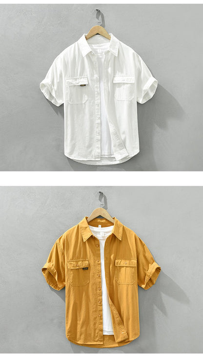 Retro Male Cargo Shirt Jacket Cotton Uniform Light Casual Work Safari Style Shirts Mens Handsome Trendy Versatile Loose Tops