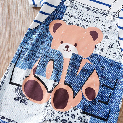 Baby Clothes Cute Cartoon Bear Fake Shoulder Strap Comfortable And Soft 0-18 Boys And Girls Summer Short Sleeved Baby Jumpsuit