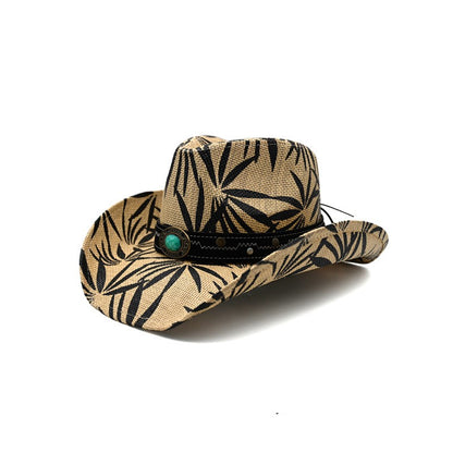 Chapéu de vaqueiro ocidental feito à mão com bordado tridimensional, chapéu de palha masculino, chapéu feminino para atividades ao ar livre, luxo leve europeu e americano