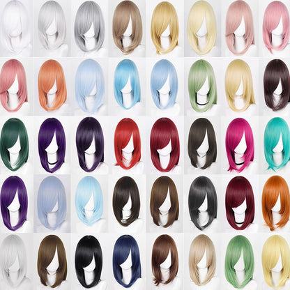 Perucas de Cosplay Multicoloridas 40cm Curtas Retas Masculinas Perucas Sintéticas Resistentes ao Calor para Cosplay de Anime e Festas de Halloween