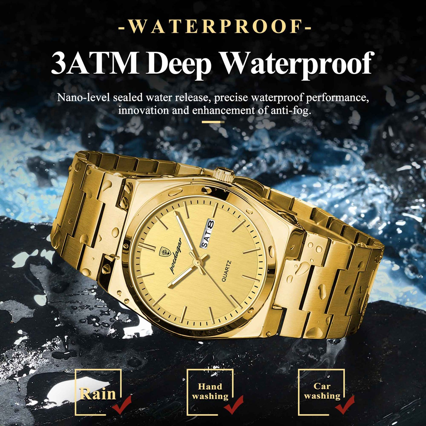POEDAGAR Fashion Classic Man Watch Waterproof Luminous Date Week Luxury Men Watch Stainless Steel Quartz Business Men's Watches