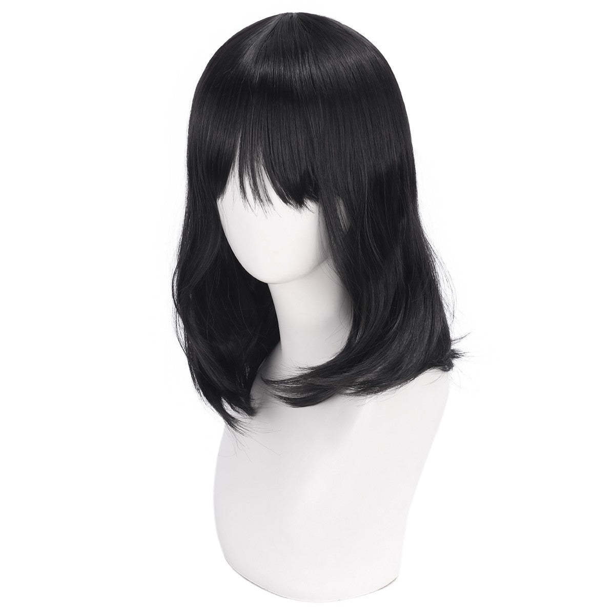 O artista de perucas para cosplay, como Qiao Ling, agente da Cao Tai Time, tem um penteado de flor de pera preta e uma peruca de fibra sintética.
