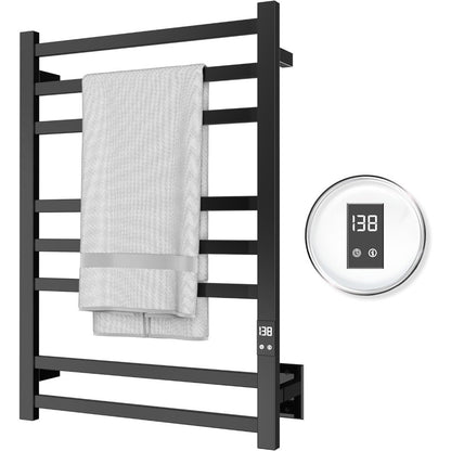 Matte Black 8-Bar Towel Warmer with Quick Heat, Auto Shut-Off and Hardwired or Plug-In Options - Perfect for Warming Towels