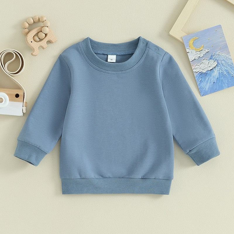 Toddler Baby Boy Girl Long Sleeve Crewneck Pullover Sweatshirt Outfits Solid Color Casual Clothes