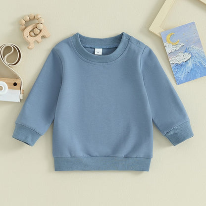 Toddler Baby Boy Girl Long Sleeve Crewneck Pullover Sweatshirt Outfits Solid Color Casual Clothes