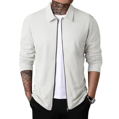 2024Summer Popular Waffle Outdoor Polo Collar Jacket Men's Coat Nick Garment Casual Sports Zipper Cardigan Long Sleeve Coat