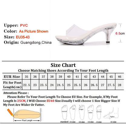 6CM Women's Kitten Heels Slides LED Light Sandals Nightclub Slim Heel Transparent Crystal Outside Slippers Tourist Beach Shoes