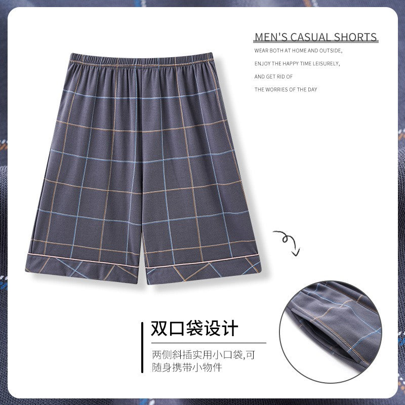 Summer New Cotton Plaid Pajama Pants Adluts Home Loose Cotton Pajama Men’s Sleep Bottom Elastic Waist Breathable Pj Pants Shorts