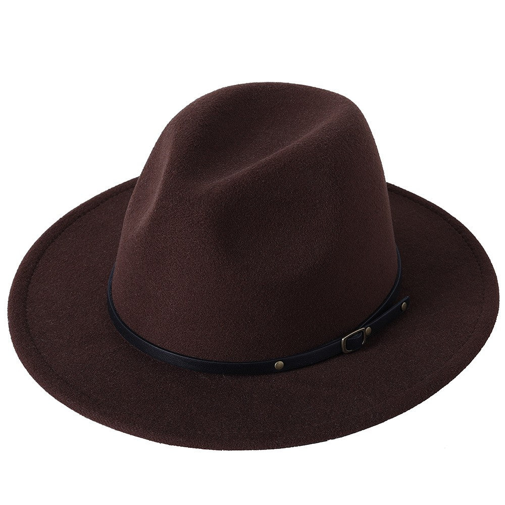 Fedora hat jazz hat men and women classic black leather belt Fedora Panama women autumn and winter Panama hat wholesale