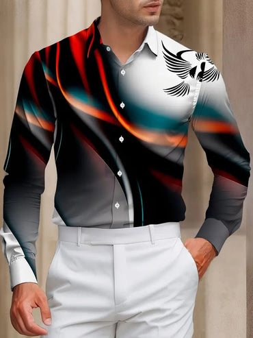 Men's Western Style Shirt Vintage Pattern Lapel Long Sleeve Button Print Top Fashion Clothing Designer Western Style