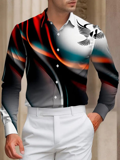 Men's Western Style Shirt Vintage Pattern Lapel Long Sleeve Button Print Top Fashion Clothing Designer Western Style