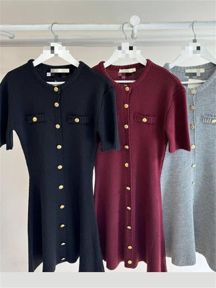 Trendix Elegant Knit Mini Dress Women Street Slim High Waist Short Sleeve Rib Sw