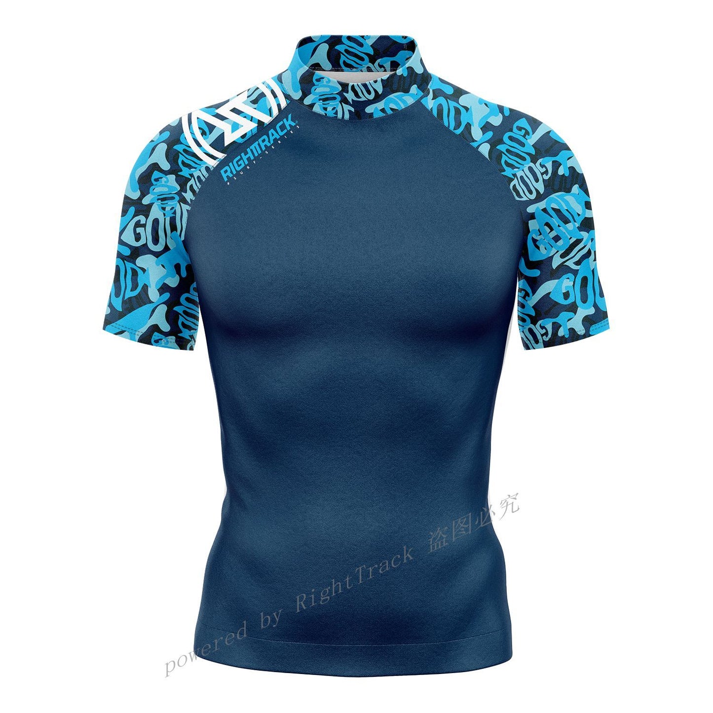 Hot Men's Short Sleeve Surfing Shirt Champion Lycra Rashguard RIGHTTRACK For Surf Sportswear Beach UV Swimwear UPF50+ Clothes