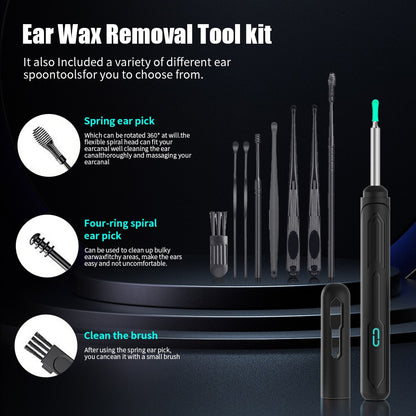 Conjunto de Limpeza de Ouvido com Câmera, Hastes para Ouvido, Otoscópio, Carregamento USB C, Ferramenta de Remoção de Cera com Endoscópio, Câmera Mini de Limpeza de Ouvido, Conjunto de Limpeza de Ouvido