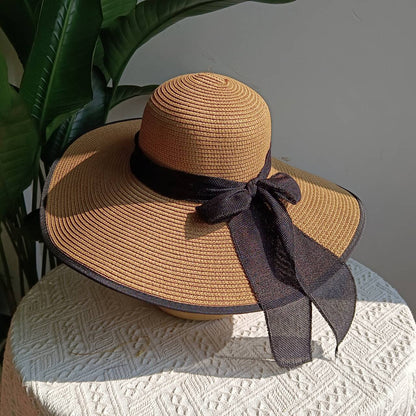Chapéu de Palha Dobrável de Praia Proteção UV Chapéu de Sol Aba Larga para Viagem ao Ar Livre Férias Chapéu de Praia Dobrável chapéu de sol para mulher
