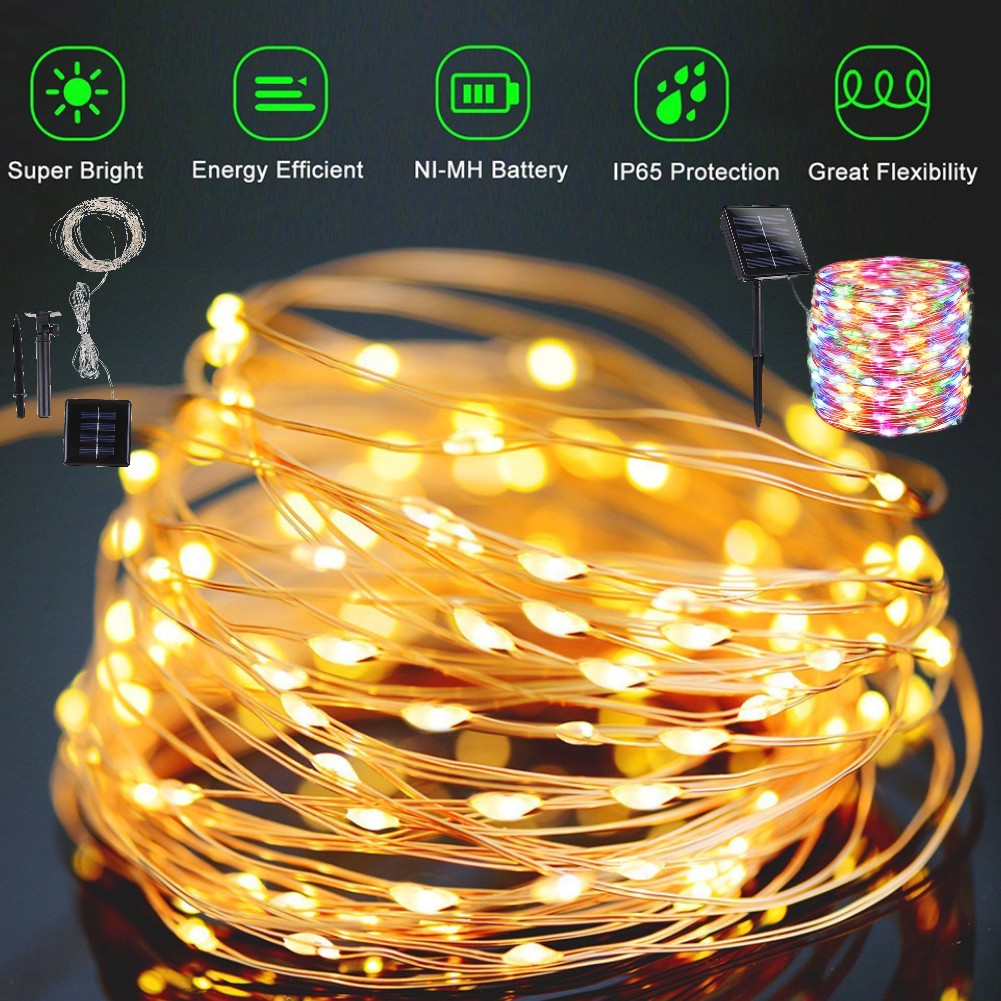 Fairy Lights Solar Garden Lights String Lights with 8 Modes Waterproof Copper Wire Lights for Patio Yard Trees Christmas Party