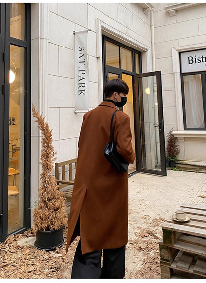 Mauroicardi Autumn Winter Long Warm Coffee Black Soft Woolen Coat Men Double Breasted Loose Casual Wool Blends Overcoat 2023