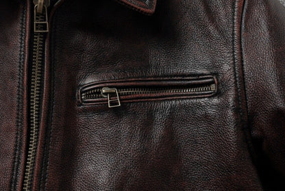 2025 New 1930s-Style Heavy Wash Leather Jacket for Men - Stone-Aged Vintage Distressed Full-Grain Cowhide Biker Coat