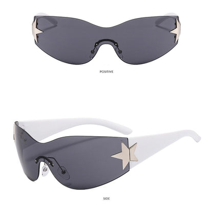 New Y2K Rimless Punk Sunglasses Goggle Women Men Luxury Brand Wrap Around Sun Glasses Five Star Eyewear Sports One Piece Shades