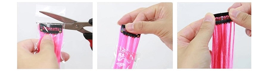 Apliques Sintéticos Presilha de Uma Peça Extensões de Cabelo Arco-Íris Cabelo Sintético Liso Peças de Cabelo de 45cm Longo Ombré Rosa Roxo Vermelho Azul